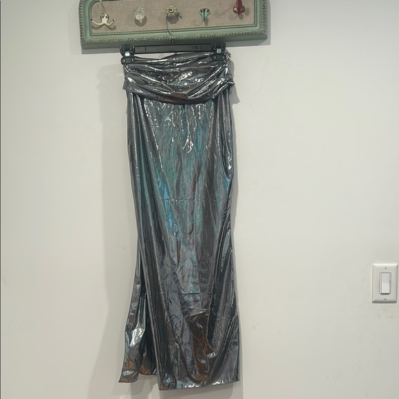 Current Mood Silver Maxi Pencil Skirt with Ruched Slit - Picture 6 of 8